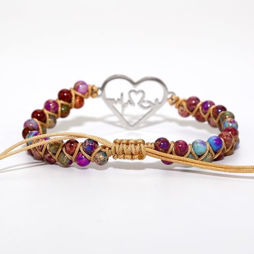 Women Boho Wrap Bracelet,Handmade Natural Stone Crystal Emperor Beads Heart Bracelet, Fashion Bohemian Jewelry Gift for Women - color: Heartbeat