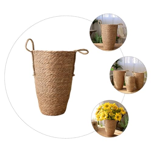 Toyvian Large Woven Plant Basket Boho Straw Flower Pot Indoor Outdoor Decorative Planter for Living Room with Handwoven Rattan Design