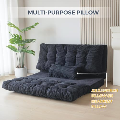 MAXYOYO Folding Sofa Bed, Tufted Bean Bag Bed with Pillows Floor Couch for Adults, Extra Thick and Long Floor Sofa, Twin Couch for Bedroom Living Room, Black, 39x91 Inch - color: Black, size: Tufted Twin