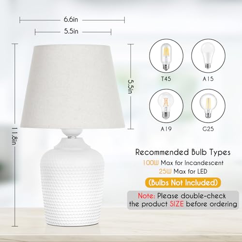 Sucolite Small 11.8'' Table Lamps Set of 2, Bedside Nightstand Lamps for Bedroom Kid’s Room, Cute Desk Lamps with Studded Texture Base for Reading Nursery Living Room Office, White & Beige - color: Beige & White, size: 11.8''