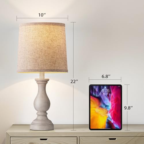 Seealle Farmhouse Table Lamps - 22" Rustic Lamp for Bedroom Living Room, Boho Bedside Lamps for Night Stands End Table Office Desk Lamp Nightstand with Linen Shades(Single) - color: G. Single Antique Grey
