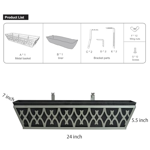 4 Pack 24 Inch Window Boxes Planters Railing Planter Box with Adjustable Brackets & Non-Woven Fabric Plant Grow Bags Deck Railing Planter Boxes Balcony Hanging Flower Box for Outdoor Plants - color: 4 Pack-grey, size: 24 Inch