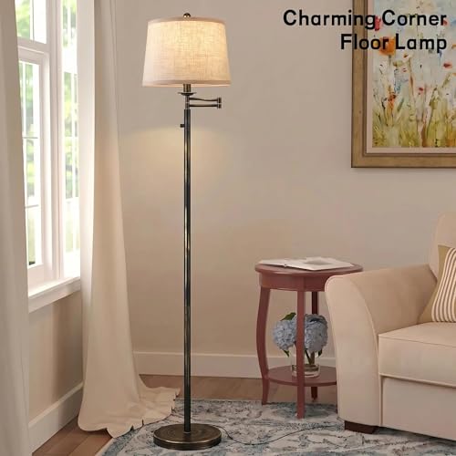 Ruiever Dimmer LED Floor Lamp,Tall Standing Lamp with Swing Arm,Black Gold Hand Brushed Lamp with Dimmer LED Bulb,Elegant Floor Lamp for Living Rooms & Bedroom (Black Gold Old Brushed) - color: Old Brushed