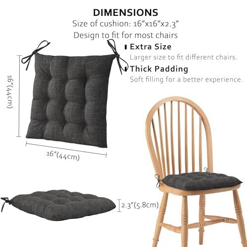 ELFJOY 4 Pack Chair Cushions for Dining Chairs Chair Pads Cushion for Kitchen Office Tufted Textured Square Seat Cushion with Ties (16" Dark Grey) - color: Dark Grey