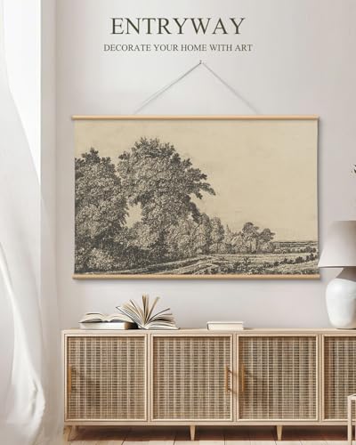 VIYYIEA Extra Large Size Canvas Wall Art, 36x54 Inch Vintage Tree Landscape Hanging Scroll, Black and White Rustic Country-Inspired Artwork for Living Room, Bedroom, Office - color: Old Grove