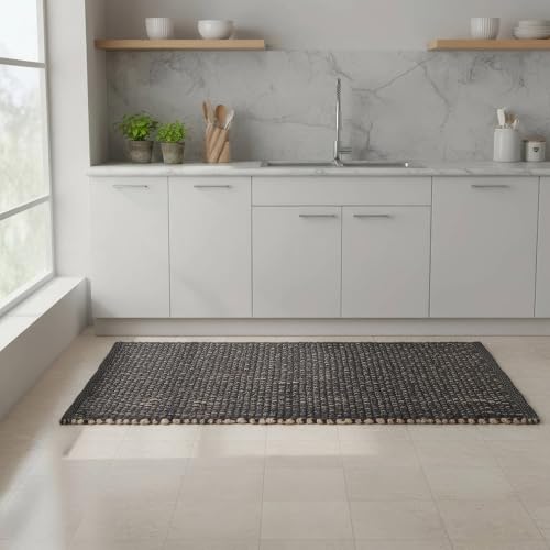 Charcoal Gray 3x5 Jute Rug Braided Construction - Farmhouse Woven Carpet - Mid-Century Modern Floor Covering for Bedside, 3' x 5' - color: Charcoal, size: 3' x 5'