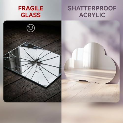 Cloud Acrylic Mirror Anti-Scratch Unbreakable Shatterproof HD Tempered Wall Decorative Mirrors for Restaurant Bedroom Kitchen Office Gym(Cloud,11.81 "x 15.75") - color: Cloud
