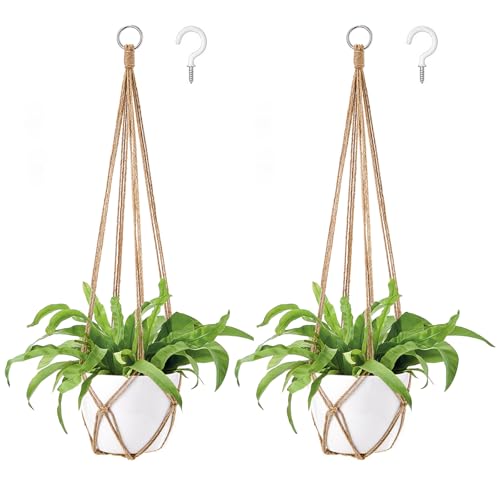Dahey Macrame Plant Hanger Indoor Hanging Planter Basket Handmade Woven Cotton Rope Flower Pot Decorative Crochet Plant Holder Stand for Boho Home Decor No Tassels,35 Inch,Set of 2, Brown - color: Brown, size: 35Inch