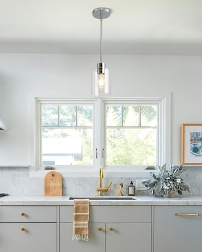 Chrome Pendant Lights Kitchen Island - Clear Glass Pendant Light Fixture Multiple Stems Rods 3 Units 12 Inch 3 Units 4 Inch (2 Pack Chrome Downrod) - color: Chrome 2PK