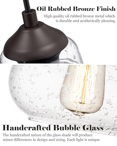ELYONA 8 Inch Pendant Light Fixtures Seeded Bubble Glass Hanging Light Industrial Pendant Lighting for Kitchen Island Farmhouse Bar Bathroom Dining Room Oil Rubbed Bronze Finish - color: Bronze