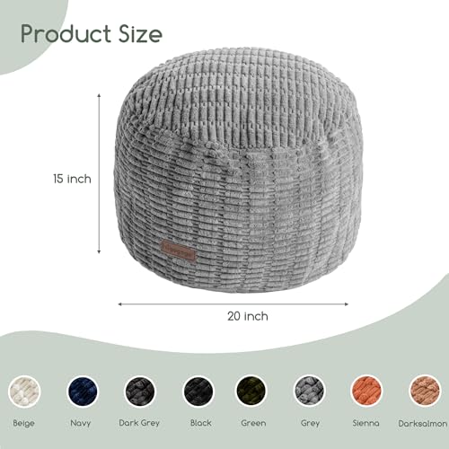 HIGOGOGO Pouf Ottoman Stuffed Round Modern Foam Filled Foot Rest Poufs for Living Room Chair Decorative 20 X 15 Inches Boho Relax Stool for Wedding Christmas Party, Light Grey - color: Light Grey, size: 20"D x 20"W x 15"H