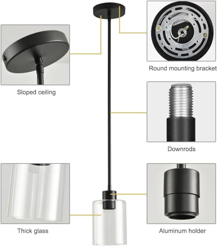 Black Pendant Lights Kitchen Island,Modern Farmhouse Glass Pendant Light,Light Fixture Kitchen Pendant Mini Hanging Light Fixture for Sink (1 Pack Black stem Rod) - color: 1 pack black stem rod