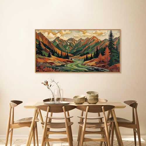 HPINUB Abstract Boho Mountain Framed Canvas Wall Art Set,Vibrant Forest Pine Tree Wall Decor,Textured Landscape Artwork Rustic Linear Scenery Art Print for Living Room,Bedroom,Office-20 x40 - color: Abstract Mountains Wall Art, size: 40"L x 20"W