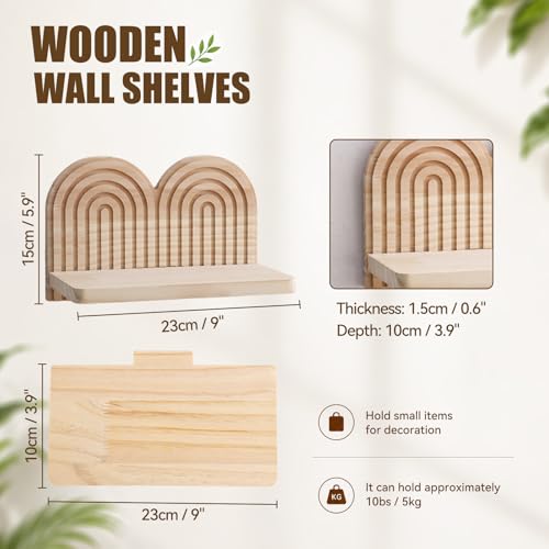 Artilady Boho Shelf Wall Decor Wood Floating Shelves, Arched Rainbow Wall Art, Hanging Plant Holder for Entryway Bedroom Living Room (Beige 2) - color: Beige 2
