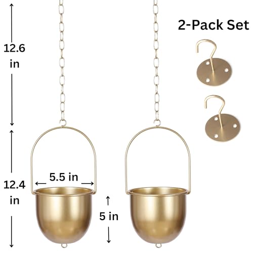 Shineloha 2 Pack Metal Hanging Planters for Indoor Outdoor, with 5.5 Pot, Gold Hanging Planters | Gold Plant Hanger, Brass Plant Hangers. NO Plant incld (Small, 2 Packs) - color: Gold, size: Medium