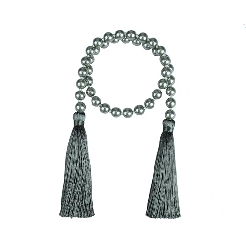 34 Inch Pearl Glass Bead Garland with Tassels - Elegant Boho Table Decor, Fringe Wall Hanging for Wedding, Party, Farmhouse Rustic Prayer Bead Home Decoration (Dark Grey, 1 Pack) - color: Dark Grey, size: 1 Pack