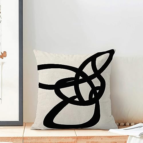 Black And White Pillow Covers 16x16 Set Of 2 Geometric Abstract Modern Art Line Throw Pillow Covers Modern Minimalist Style Decorative Square Linen Cushion Case Boho Decoration For Couch Sofa Outdoor - color: Abstract Art Line, size: 16" x 16" (Pack of 2)