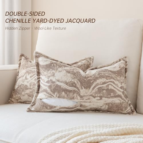 MATTINS Neutral Marble Pillow Covers 12x20 Set of 2, Modern Textured Lumbar Pillow Covers, Luxury Farmhouse Brown Pillow Covers, Boho Patterned Decorative Pillow Cover for Couch Sofa Bed Gift Pack - color: Light Brown, size: 20" x 12" (Pack of 2)