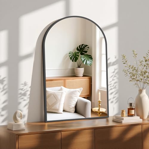 NEWBULIG 24X36 Inch Arched Bathroom Mirror for Wall, Vanity Bathroom Mirrors for Over Sink Tempered Glass, Anti-Rust Arched Metal Framed, Hangs Horizontally or Vertically, Farmhouse Home Decor, Black - color: Black-arched, size: 36"L x 24"W