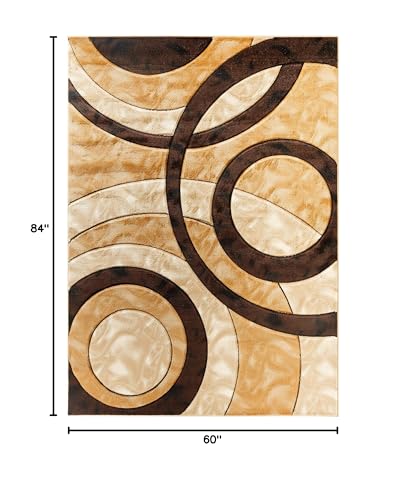 GLORY RUGS Area Rug Modern 5x7 Brown Circles Geometry Soft Hand Carved Contemporary Floor Carpet Fluffy Texture for Indoor Living Dining Room and Bedroom Area - color: Brown, size: 5' x 7' (Rectangular)