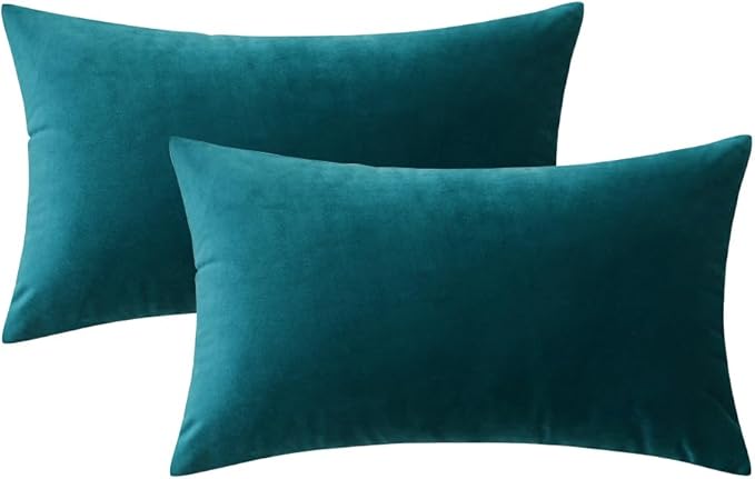 MIULEE Velvet Throw Pillow Covers 12x20 Inch, Pack of 2 - Teal, Soft Solid Lumbar Decorative Pillow Covers Modern Luxury Home Decor for Spring Couch Sofa Bedroom Livingroom