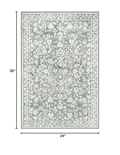 Vintage Washable Rug 2x3, Sage Green Grey Small Area Rugs for Entryway, Floral Super Soft Kitchen Rugs, Low-Pile Throw Rugs Indoor Door Mat Thin Print Faux Wool Carpet for Entrance, Office - color: Grey With Light Sage Green, size: 2' x 3' (Rectangular)