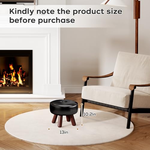 oakvivo 13in Small Foot Stool Ottoman, Round Faux Leather Foot Rest, Footstool Ottomans with Rubber Legs Under Desk, Footrest for Couch, Living Room, Bedroom, Office, 13''L x 13''W x 10.2''H, Black - color: Black