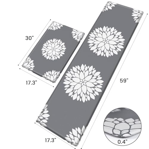 Kitchen Mats for Floor[2PCS], Soft Anti Fatigue Kitchen Rugs for Home, Water Resistant Cushioned Standing Desk Mats, Non-Slip Comfort Mat for Floor, Kitchen, Office, Sink, Laundry(Grey) - color: Grey, size: 17.3" x 59" + 17.3" x 30"