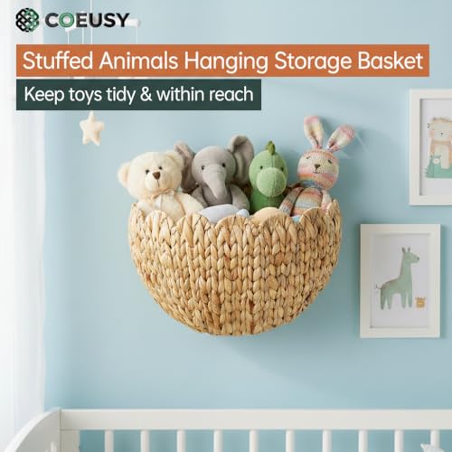 Coeusy Wicker Wall Basket, Boho Scalloped Wall Basket,Large Wall Hanging Baskets for Nursery,Door,Plants,Mail,Natural Water Hyacinth - color: Water Hyacinth