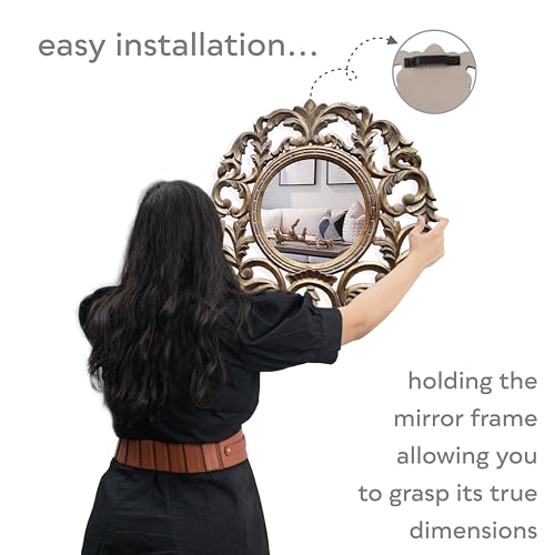 JFY Designs Wall & Accent Mirror Wall Décor - Vanity Mirror with Engineered Wood Frame, Boho Farmhouse Wall-Mounted Mirrors for Bathroom, Entryway, Living Room - color: Bellare Gold, size: 24"L x 24"W