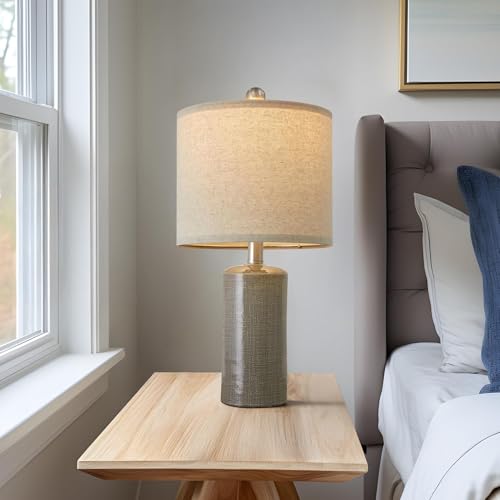 G-SAFAVA 20.25" Small Table Lamps Set of 2 Modern Ceramic Lamps for Living Room Farmhouse Bedside Lamps Boho Lamps for Night Stands Grey Bedroom Lamp Side End Table Lamps - color: Gray