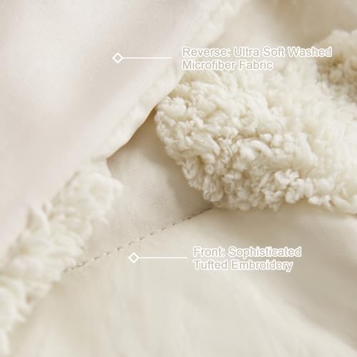 Boho Tufted Comforter Set Queen Size Beige Heart Textured Bedding Set 3 Pieces Farmhouse Shabby Chic Embroidery Bed Set Soft Jacquard Comforter for All Season with 2 Pillowcases - color: Beige Heart, size: Queen (90"x90")