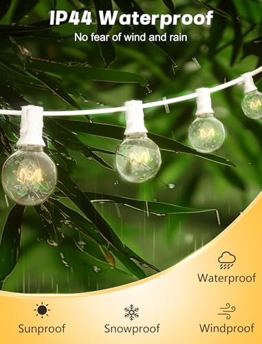 SUNSGNE 25FT Globe String Lights, G40 White Outdoor String Lights with 27 Clear Edison Bulbs(2 Spare) for Patio Balcony Decoration - White Wire - color: Clear-White, size: 25 Ft