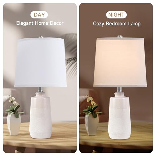 EUO 20.5" Ceramic Table Lamps Set of 2 for Bedroom, White Lamps for Nightstand Set of 2, Minimalist Ceramic Lamp for Living Room, Modern Matte White Table Lamp for Small Space - color: WH-S