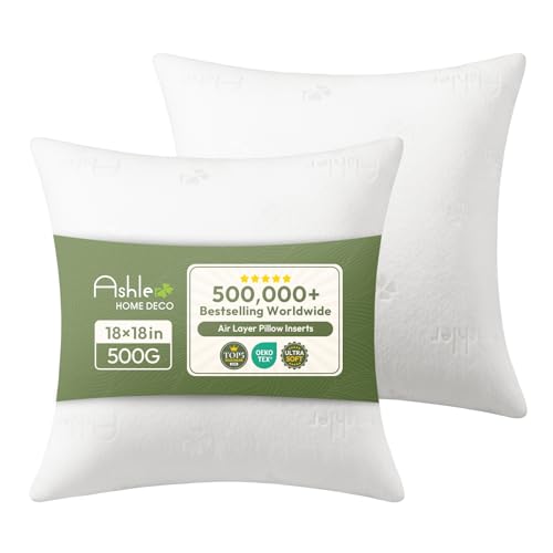 Ashler Throw Pillows Insert- 18x18 Pillow Inserts with Air Layer, Premium Bed and Couch Pillows - Indoor Decorative Throw Pillow, Square Cushion Sham Stuffer, Pack of 2, White - size: 18x18 Inch
