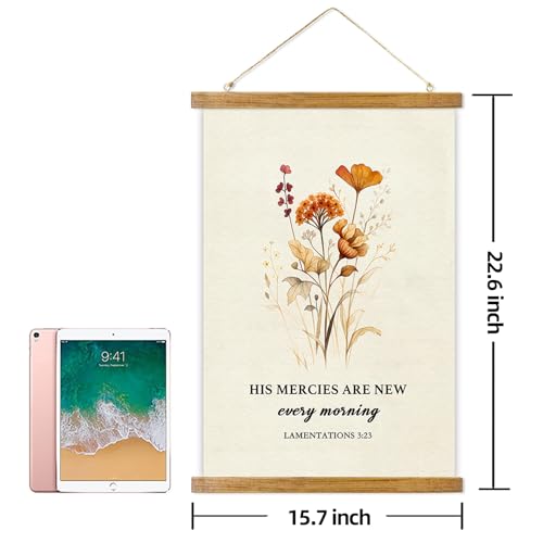 ABoby Christian Religious Poster, His Mercies are New Every Morning, Vintage Bible Verse Inspirational Quotes Floral Wall Art, Ready to Hang - color: Bible Verse