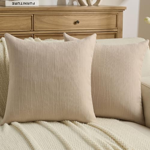 FUTEI Pack of 2 Chenille Throw Pillow Covers 26x26 Inch Soft Line Textured Decorative Euro Pillow Shams Modern Farmhouse Accent for Couch Living Room, Beige - color: Beige, size: 26" x 26" (Pack of 2)