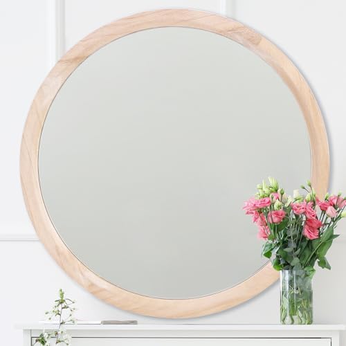 MAGFLERUM 28 Inch Round Wood Mirror - Circle Mirror for Nursery, Boho Style - Wall Decor for Bedroom, Living Room, Hallway (Nature) - color: Nature2, size: 28"L x 28"W