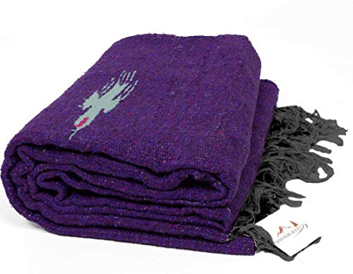 Open Road Goods Mexican Thunderbird Yoga Blanket, Handwoven Throw for Yoga, Meditation, and Home Décor – Versatile Blanket for Beach, Picnic, Camping, or Outdoor Use - color: Dark Purple