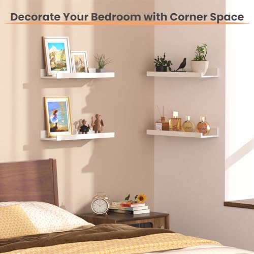upsimples Floating Shelves for Wall, Wall Shelves for Decor Storage Set of 6, Wall Mounted Wood Shelf for Bedroom, Living Room, Bathroom, Kitchen, Picture Ledge Shelf, White - color: White, size: 15.7in