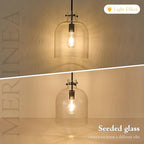 Farmhouse Black Pendant Light – 10" Seeded Glass Dome Hanging Lighting, Hand-Blown Bubble Glass Shade, 1-Light E26 Pendant Lights for Kitchen Island, Dining Room, Hallway - color: Black-Medium Seeded Glass