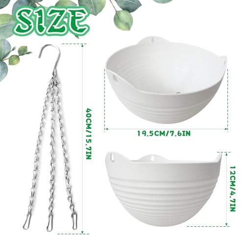Srmayyi 4 Pack 8 inch Plastic Self Watering Hanging Planters,Round Hanging Basket Planter with Drainer and Metal Chain,White Garden Flower Plant Pot Container for Indoor Outdoor Plants - size: 4 pcs white