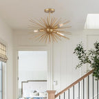 Modern Sputnik Chandelier Ceiling Light Fixture,4-Light Gold Semi Flush Mount Ceiling Light,20in Solid Metal Starburst Satellite Urchin Chandelier for Entry Dining Room Bedroom Kitchen Foyer - color: Gold 20" 4-Light