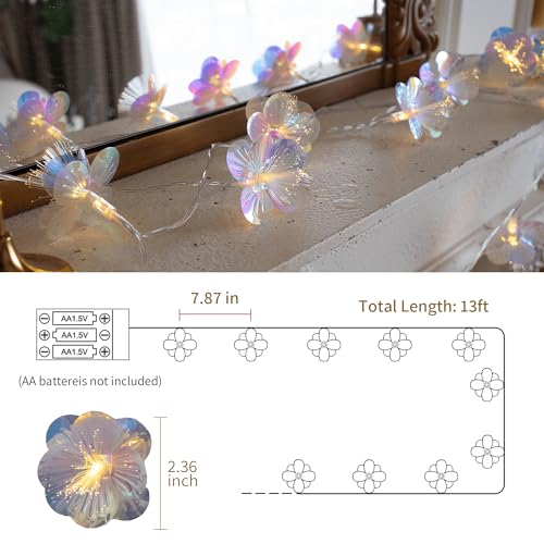 YOLIGHT Fiber Optic Flower String Lights Battery Operated with Timer, 13ft 20 LED Flower Garland Lights Fairy Decor Light for Room Table Wedding Christmas Easter Décor (Warm White) - color: Warm White, size: 13ft