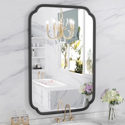 Ferytange Black Bathroom Mirror for Over Sink 20" x 30" Modern Rounded Rectangle Bathroom Vanity Mirror with Metal Framed Wall Mounted Decorative Mirror (Horizontal/Vertical) - color: Black, size: 30"L x 20"W