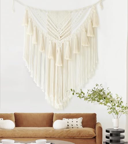 Jakalin Macrame Wall Hanging Small Macrame Wall Decor Boho Handmade Yarn Wall Art Craftsmanship Home Decor 31" Wx 39" L Ivory1 - color: Ivory1