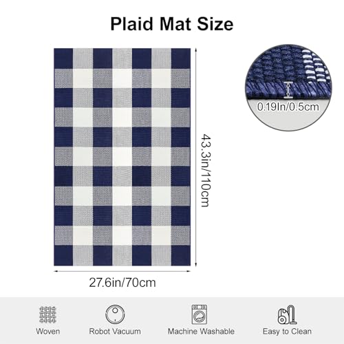 Buffalo Plaid Outdoor Rug 2.3 x 3.6 Ft Navy and White Checkered Rug Cotton Buffalo Plaid Rug Front Door Mat for Front Porch Farmhouse Entryway - color: Navy and White, size: 2.3‘×3.6’