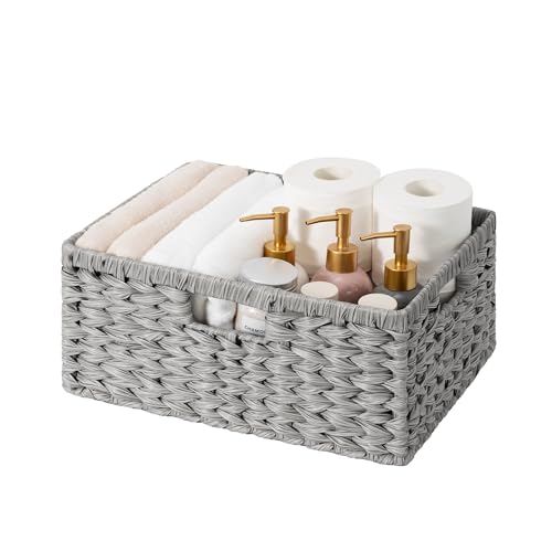 GRANNY SAYS Wicker Storage Baskets for Shelves, Waterproof Wicker Baskets for Organizing, Woven Basket for Shelves, Decorative Basket for Living Room, Grey - color: Gray, size: 15"L x 11"W x 6¾"H
