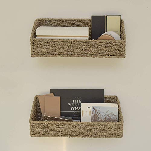 StorageWorks Woven Wall Baskets for Storage, Seagrass Baskets for Shelf, Wall Storage for Kitchen and Bathroom, Hanging Baskets for Organizing, 2 Pack - color: Natural (Seagrass)