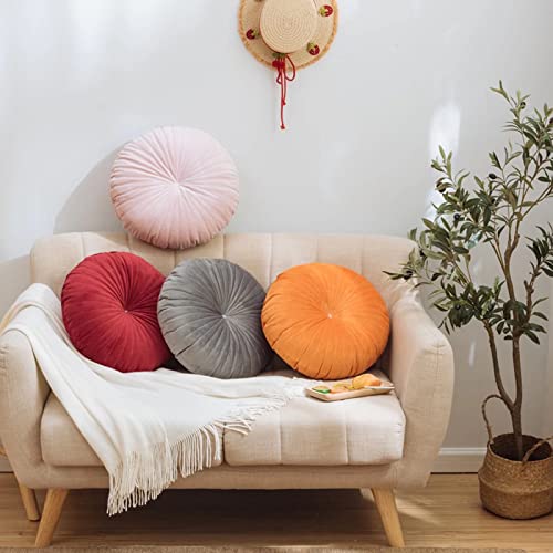 HLOVME Round Pillow Cushion for Couch Velvet Decorative Small Throw Pillow Solid Color for Living Room Bed Floor 15.7”, Navy Blue - color: Z02-navy Blue